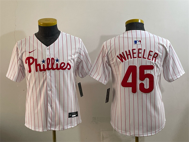 Youth Philadelphia Phillies #45 Zack Wheeler White Limited Stitched Jersey Youth Philadelphia Phillies #45 Zack Wheeler White Limited Stitched Jersey